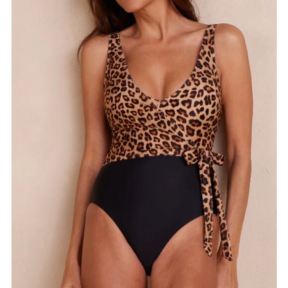 Summersalt Leopard Print V Neck Wrap One Piece Swimsuit - NWT Size 6 - Picture 1 of 10